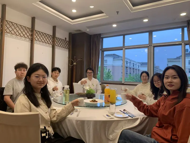 Lab members sharing a meal